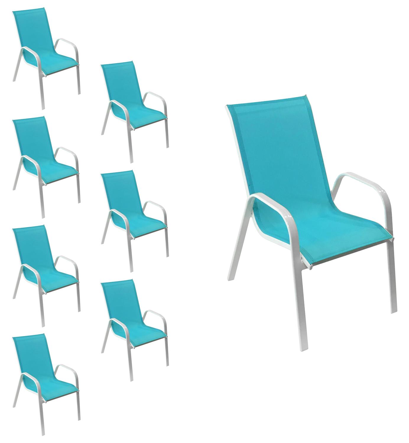 8erSet Stühle MARBELLA aus blauem Textilene - weißem Aluminium