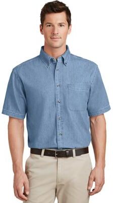 Port & Company SP11 Short Sleeve Value Denim Shirt in Faded Blue size 4XL   Cotton