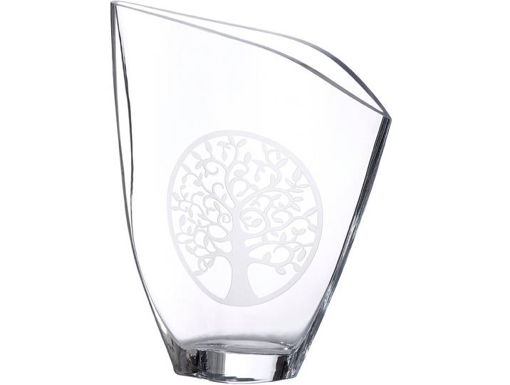 Tischvase CASABLANCA BY GILDE Lebensbaum , transparent, B:26cm H:33cm T:9cm, Glas, Vasen, Tischvase, Vase aus Glas, mit schräger Öffnung