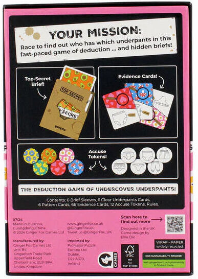 Ginger Fox Top Secret: Briefs Card Game for 3-6 Players, Ages 8+, 10-20 Minutes, Deduction Card Game