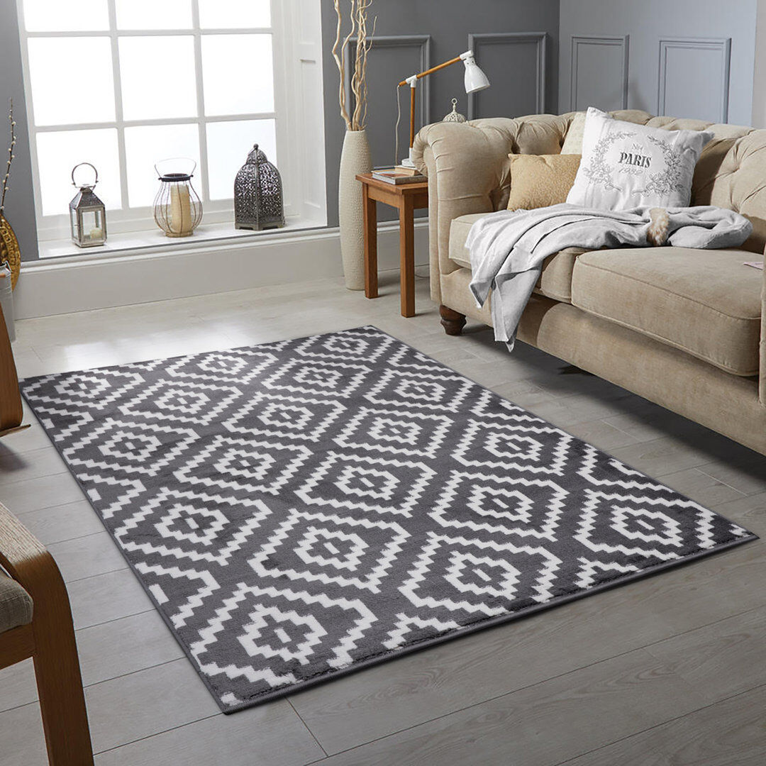 World Menagerie Ehlers Machine Woven Grey Indoor Rug Gray Rectangle 200 x 290cm