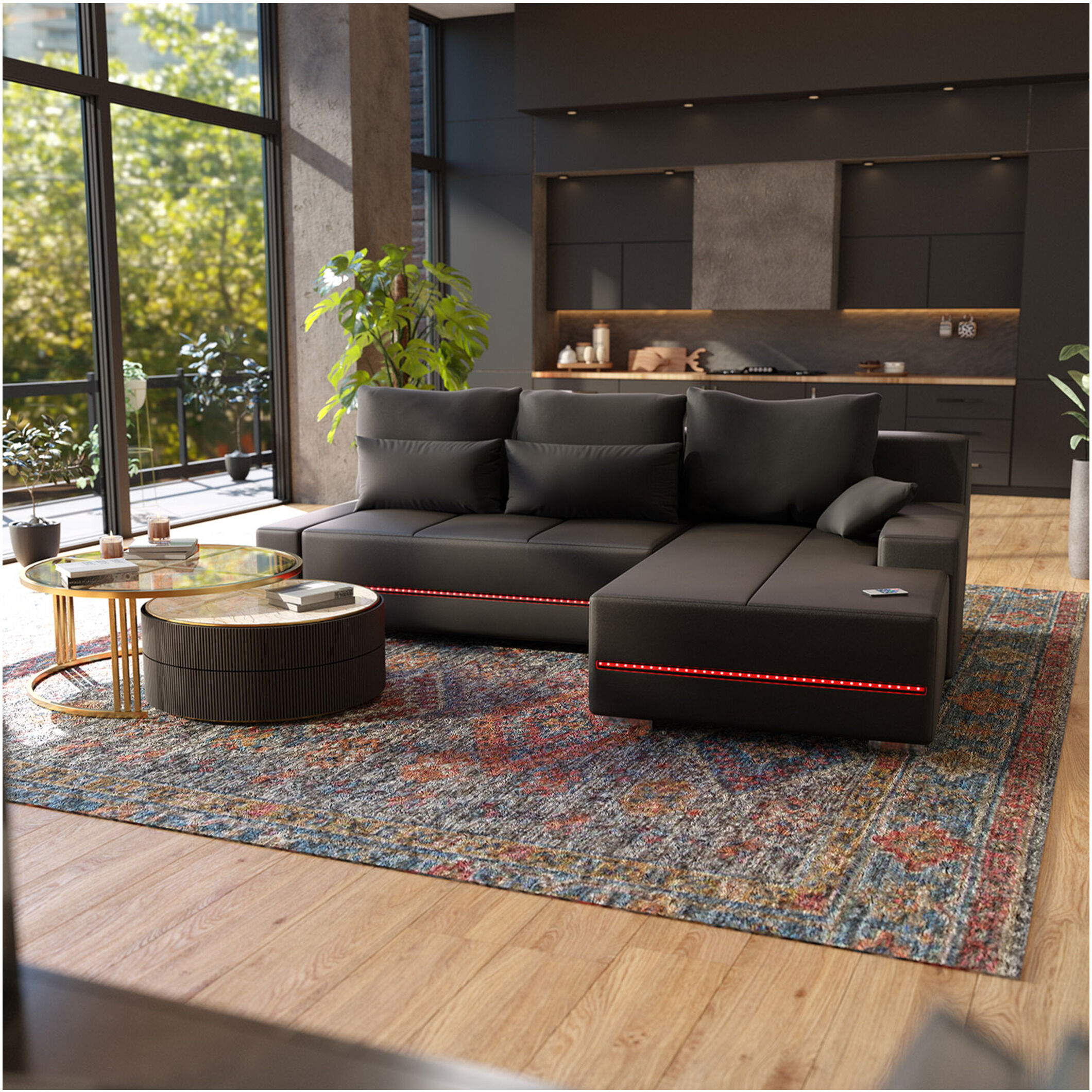 JUSKYS Sofa »Davos«, mit Ottomane und LED-Licht