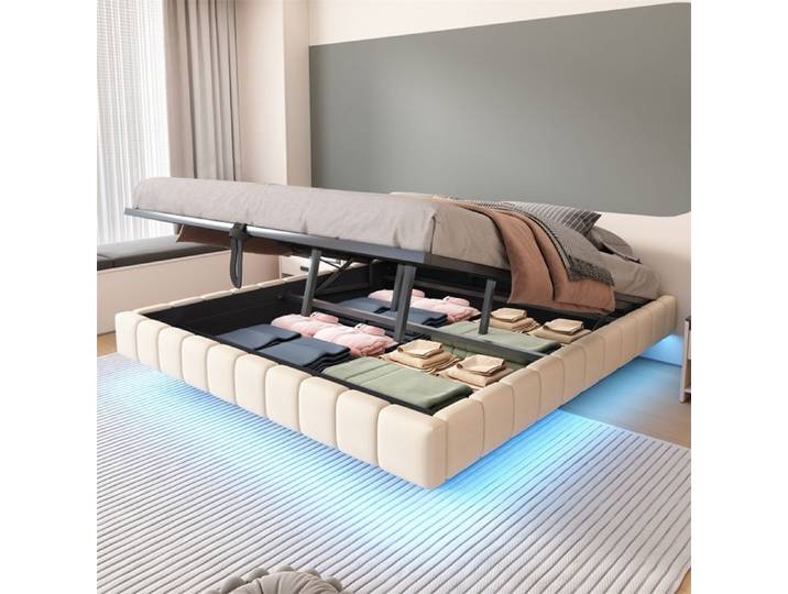 Lit coffre - Lit flottant - 180x200 cm - Éclairage LED multi-couleur - Rangement hydraulique