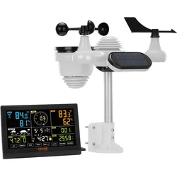 VEVOR 7-in-1 Wetterstation Funkwetterstation mit Außensensor 190,5 mm (7.5-inch) Farbdisplay RCC-Atomuhr zur Messung von Windrichtung Windgeschwindigkeit Luftdruck Innen/Außentemperatur und -feuchtigkeit Mondphase
