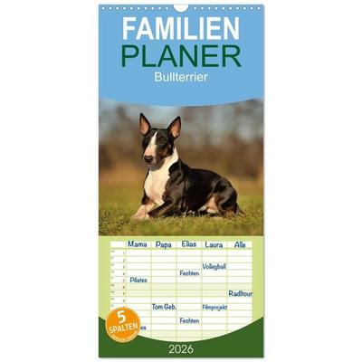 Familienplaner 2026 - Bullterrier 2026 - Kleine Clowns mit großem Herz mit 5 Spalten (Wandkalender, 21 x 45 cm) CALVENDO