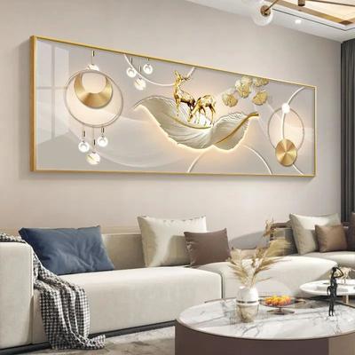 Inspire Essentials Golden Deer Canvas Wall Art With Chinese Style Feng Shui Design 10 50x150cm No Frame