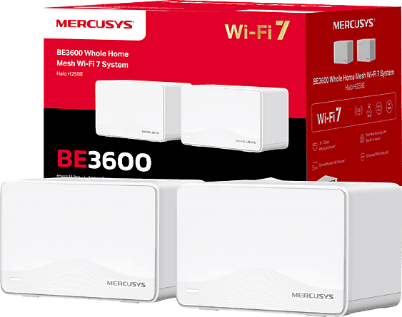 Sistema WiFi Mesh - Mercusys Halo H25BE (2-Pack), Wi-Fi 7, Para todo el hogar, x3 Puertos Gigabit, Hasta 460m², Tecnología MLO, +200 Dispositivos
