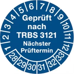 Dreifke® Prüfplakette "Geprüft nach TRBS 3121 nächster Prüftermi - 30 mm Folie selbstklebend, 10 St