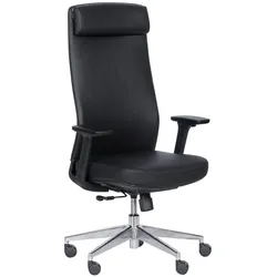 Carmen SLIGO LUX Ergonomischer Bürostuhl mit Echtleder, Kopfstütze, Lordosenstütze, 4D-Armlehnen und Alu-Fußkreuz – Schwarz