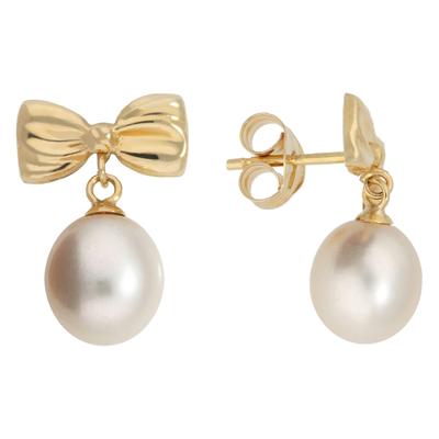 Paar Ohrstecker FIRETTI "Schmuck Geschenk Gold 375 Ohrschmuck Ohrringe Schleife", gold (gelbgoldfarben, weiß), Ohrringe, Damen, 7mm, Gelbgold 375 Perlen, Gelbgold 375, Perlen, mit Süßwasserzuchtperle