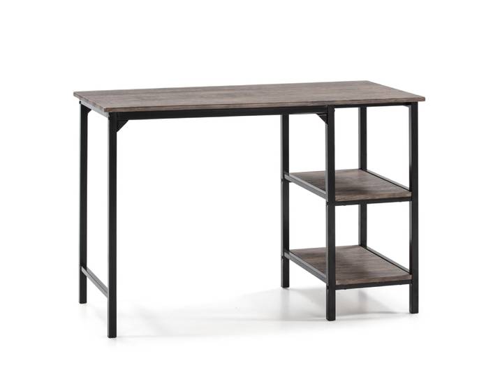 Bureau noir, 2 étagères, style industriel, 110x55x76 cm