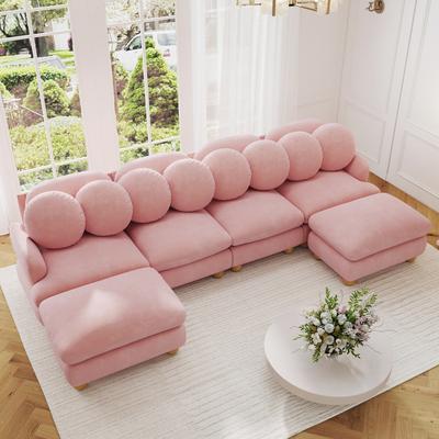 Loedds 123-Inch 6-Seat Chenille Modular Sectional Sofa with Ottoman & Lumbar Pillows & Deep Seats