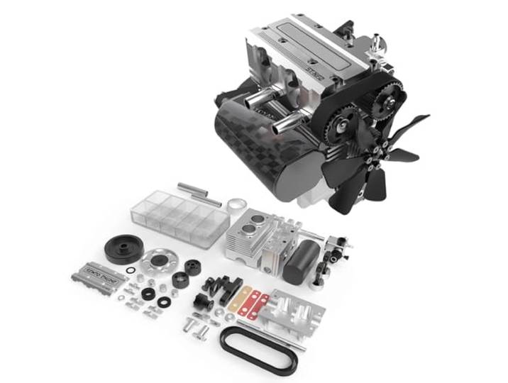HOPBLOCK Verbrennungsmotor Modellbau, ST-NF2 7.0cc Mini Reihen 2-Zylinder Viertaktmotor Luftgekühlter Nitro Motor Modell, Metall Motor Bausatz Lernspielzeug Geburtstagsgeschenk