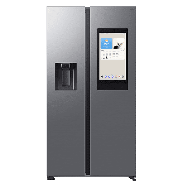 Frigorífico americano - Samsung Family Hub Bespoke AI RS90F66BETEF, Twin Cooling, 178.4 cm, 614 l, Dispensador agua y hielo, Balda botellero, Inox