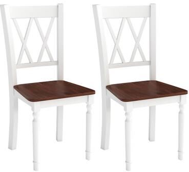 Costway Set of 2 Wooden Farmhouse Kitchen Chairs with Rubber Wood Seat-2 Pieces