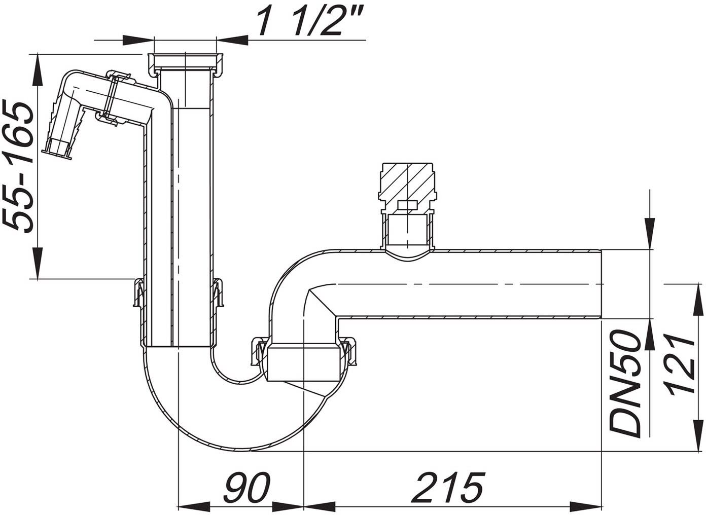 Dallmer Röhren-Siphon 100/1 SLR, mit Rohrbelüfter, 1 1/2" x DN 50, Badarmaturen, 021229,
