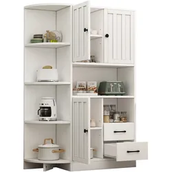 Eckschrank Vitrine Mit 3 Schränken 2 Schubladen 6 Offenen Ablageflächen Geschwungenes Design Bewegliche Regale Wohnzimmer Weiß 104x35x155cm