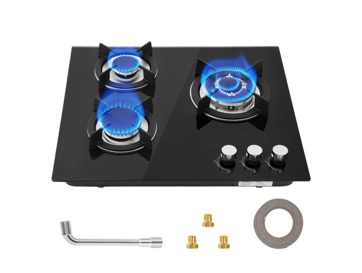 Plaque de Cuisson Gaz Encastrable 3 Feux Adaptée Gaz Naturel Propane Couleur Noir