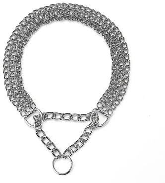 Uplifted Goods Professional Triple Row Metal Cuban Link Dog Collar silver s