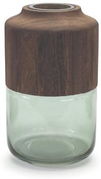 Melrose International "Sage Glass Vase with Wood Accent 11""H"