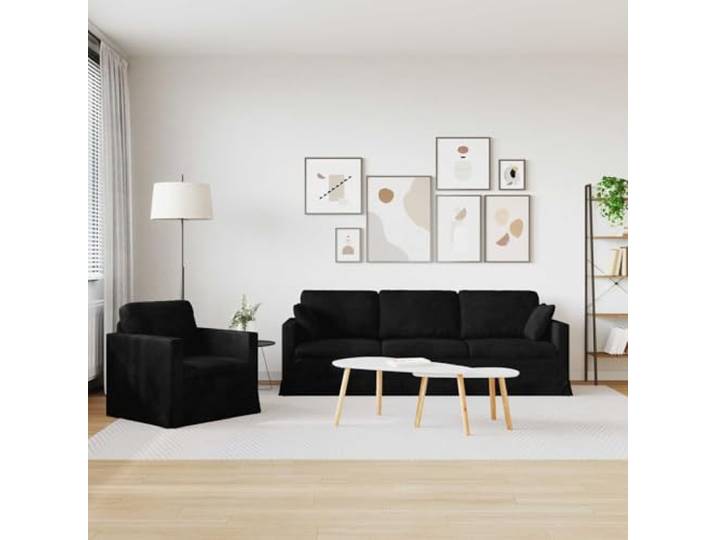 KTHLBRH Sofa-Set, 2-teilig, schwarzer Samt Modular, glattes Leder, geometrisches Design, geeignet für Wohnzimmer und Schlafzimmer