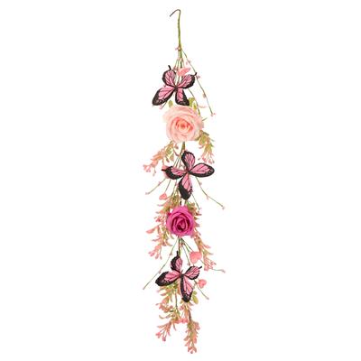 Kunstblume I.GE.A. "Blumengirlande mit Rosen und Schmetterlinge 80cm hängend Girlande", rosa, B:12cm H:80cm T:8cm, Obermaterial: 90% Polyester, 10% sonstige Fasern, Kunstpflanzen, Blumen Künstlich Seidenblumen für Hochzeit Party Geburtstag Dekor