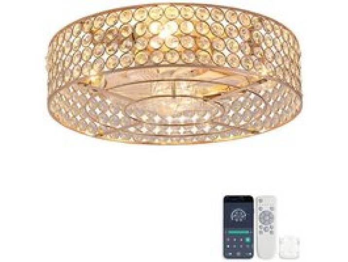 Ventilateur plafond encastrable doré avec cristaux Bluetooth et télécommande 6 vitesses réversible