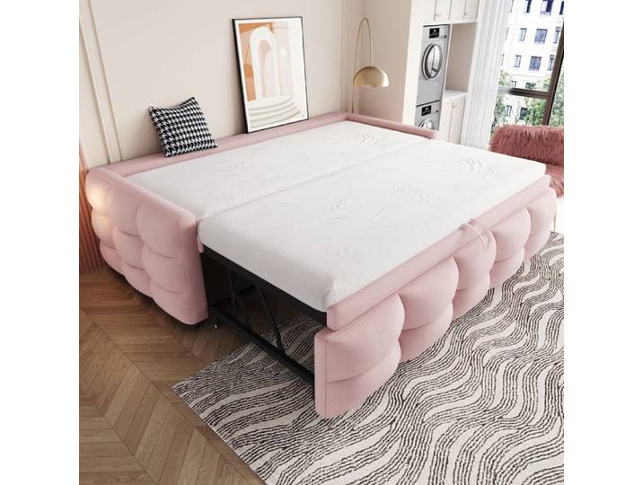 Canapé-lit - KOMHTOM - Extensible - Couchage 90x190 cm - Velours Teddy - Coffre de rangement