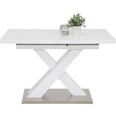 Esstisch HELA "ELVIRA", weiß (hochglanz weiß, edelstahlfarbend, hochglanz weiß, hochglanz weiß), H:75cm T:80cm, Tische, Esstisch
