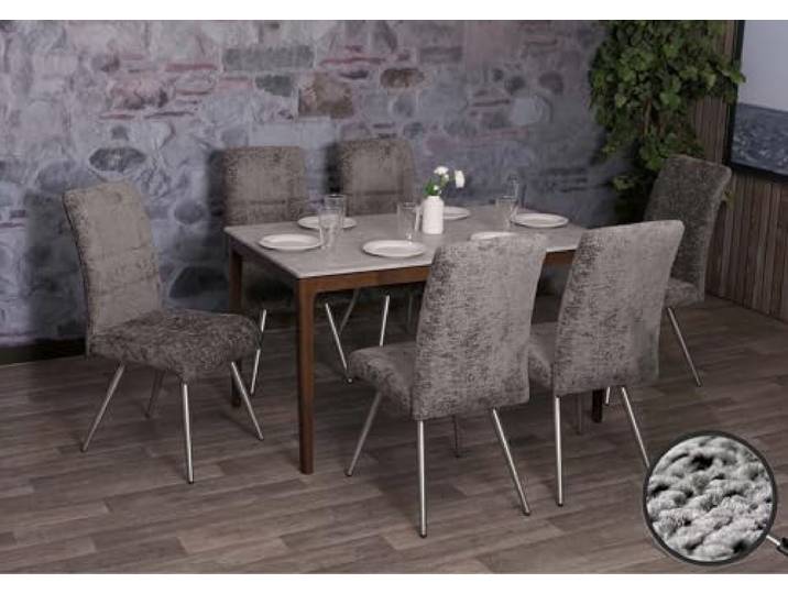 Mendler 6er-Set Esszimmerstuhl HWC-G55 Edelstahl - dunkelgrau