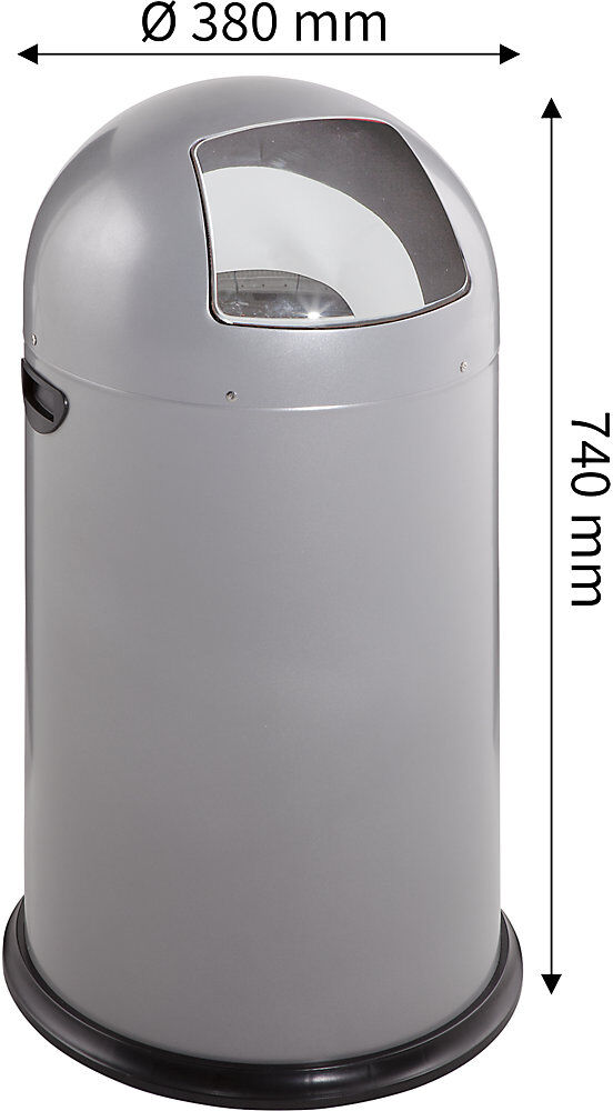 Push-Mülleimer, Stahl, selbstschließend, silber, 40 l, Höhe 740 mm VAR