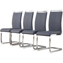 Merax Freischwinger (4 St), 4er Set Esszimmerstuhl Kunstleder Polsterstuhl Schwingstühle, Dunkelgrau | Silber