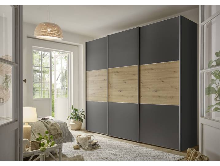 Schwebetürenschrank, Braun, 249x222x68 cm, Holzwerkstoff, 3 Türen & 6 Böden, Modern, Staud