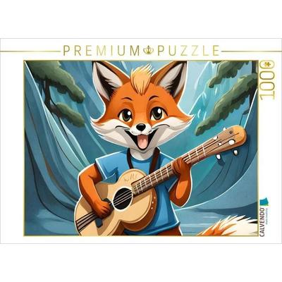 CALVENDO Puzzle Ein Schlaufuchs spielt Gitarre im Wald | 1000 Teile Lege-Größe 64x48cm Foto-Puzzle für glückliche Stunden