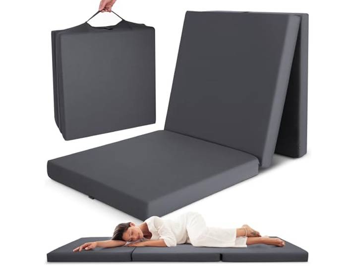 Beautissu Klappmatratze Gästebett klappbar Faltmatratze mit Tragegriff 60x190cm Anthrazit faltbare Gästematratze Reisematratze Klappbett Gäste Camping Bodenmatratze Matratze faltbar Notbett Campix