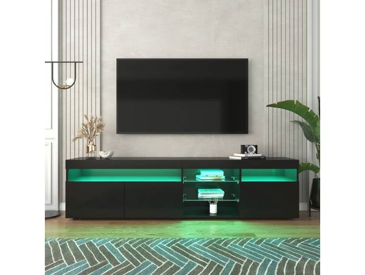 Meuble TV - SOGEU - Meuble TV LED Moderne - Noir mat - 180 cm - LED RGB