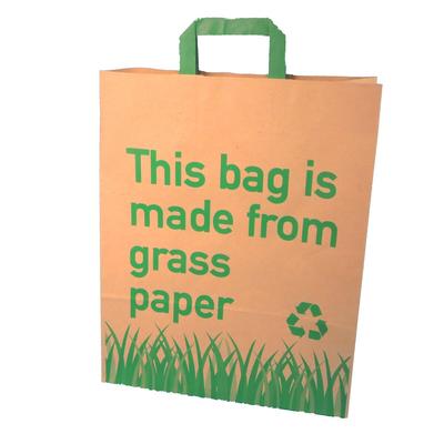 250 Graspapier Tragetaschen Papiertragetaschen mit Grasanteil 32+12x40cm mit Neutralmotiv