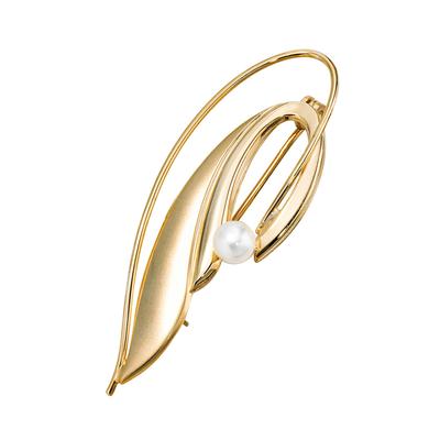 Brosche JOBO "Perlenbrosche Goldbrosche", gold (gelbgold 585), Broschen, Damen, Gelbgold 585, Perlen, Brosche, 585 Gold mit Perle