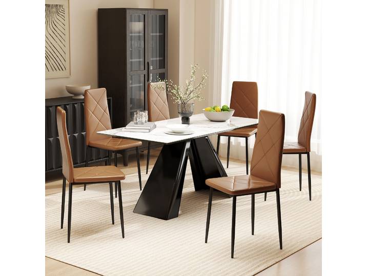 HOMCOM 6 Chaises Modernes Salle à Manger Simili Cuir Marron