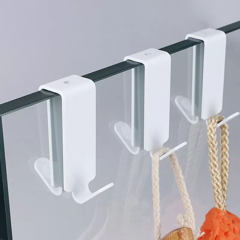 INF 2er-Pack Doppelseitige Rahmenlose Haken - Kurze Doppelhäkchen für Duschkabinen Weiß