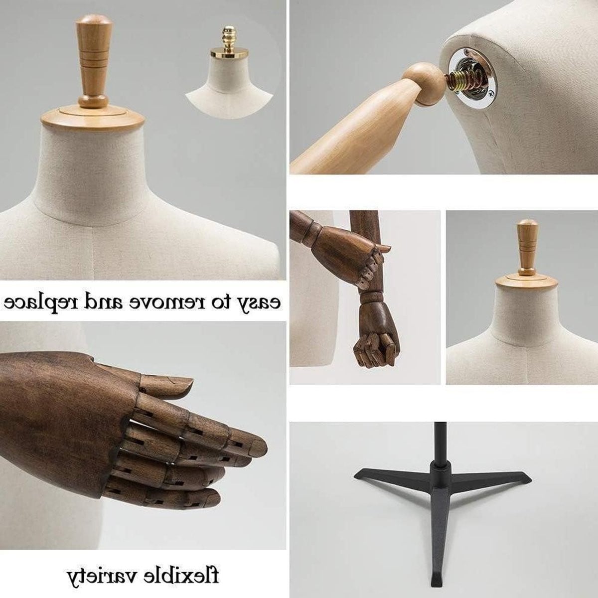 Paspop Man Torso Zwart - Verstelbare Hoogte 140-200 cm - Kleding Display