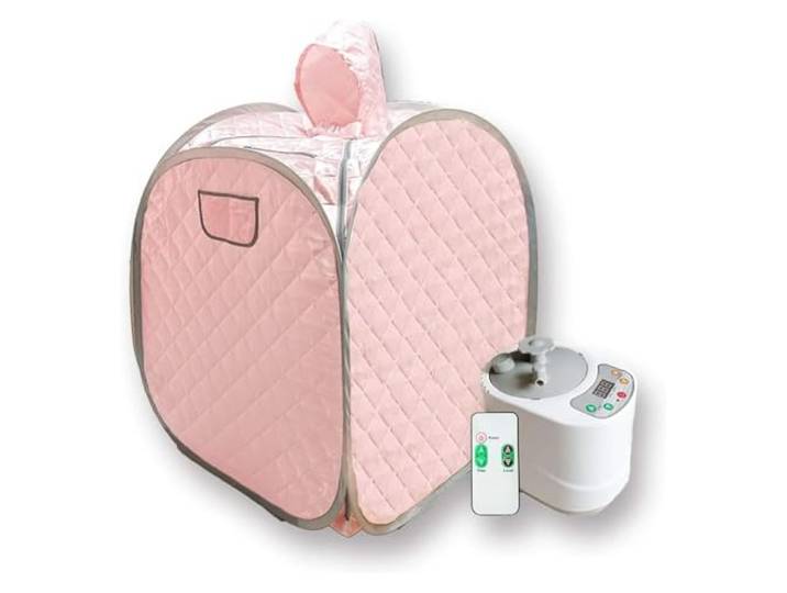 Saunazelt, Tragbares Sauna-Set for eine Person, Ganzkörper-Spa-Hutzelt for zu Hause, inklusive 2-Liter-Dampfgarer mit Fernbedienung(Pink)
