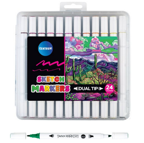 Centrum 24 sketch markers 89701 - Set van 24 - Naaldpunt en beitelpunt - Kleurloos