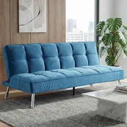 Sofa MCW-K21, Klappsofa Couch Schlafsofa, Nosagfederung Schlaffunktion Liegefläche 181x107cm ~ Samt, blau