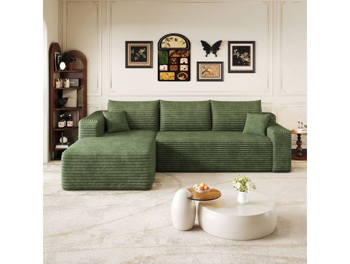 Canapé d'angle modulable 3 places assise profonde avec coin aucun assemblage requis 241 x 151x58 Vert