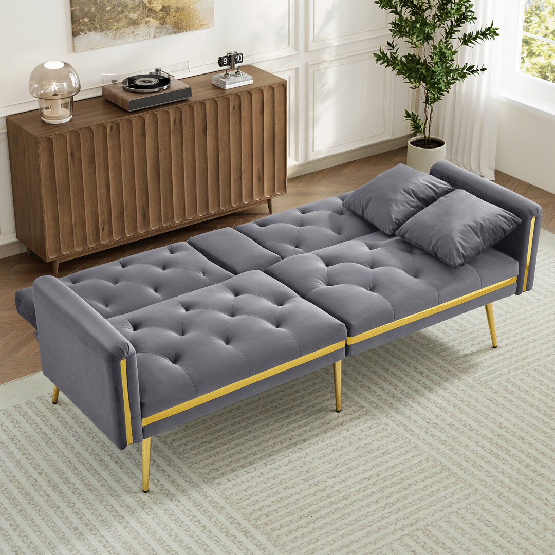 Fairmont Park 2 Seater Convertible Velvet Sofa Bed Grey 71.5cm H X 174cm W X 76cm D
