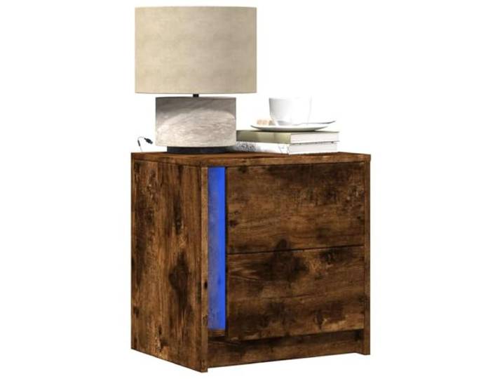 HEFZGDB Nachttische mit LED-Leuchten 2 STK. Räuchereiche Holzwerkstoff Schublade und USB-Anschluss für Wohnzimmer Beleuchtung