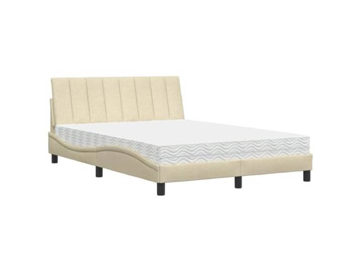 KTHLBRH Bett mit Matratze Hanko Creme 120 x 200 cm aus Stoff Lattenrost inklusive, gepolstertes Kopfteil aus PP-Faser, stabile Beine, Montage erforderlich, Schlafzimmer