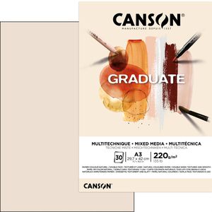 Canson Zeichenblock Graduate Mix Media Papier, A3, 220 g/m², natur, geleimt, 30 Blatt