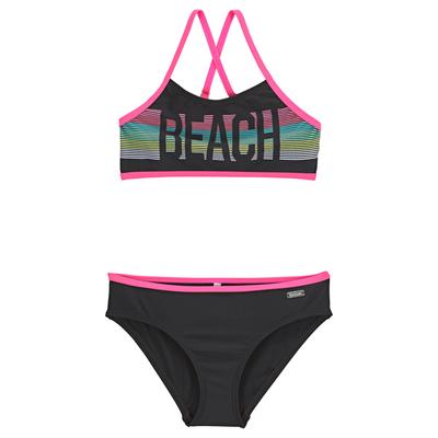 Bustier-Bikini BENCH., Mädchen, Gr. 170/176, N-Gr, schwarz, Polyamid, Bikini-Sets, mit pinken Kontrastpaspeln